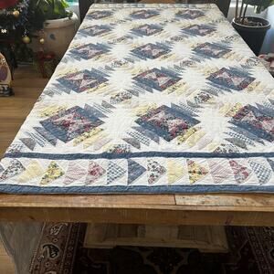 Vintage Handmade Quilt Patchwork Reversible 82.5 x 81" Multicolor Geometric